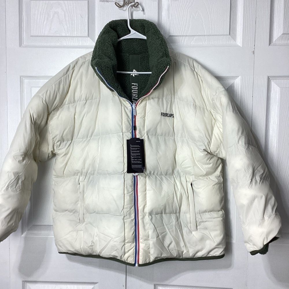 FOURLAPS Polar Quilted Sherpa Reversable Jacket White Cream Green XXL NWT